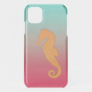 Seahorse orange silhouette Simple aquatic nautical iPhone 11 Case