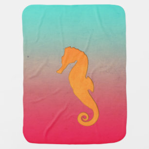 Seahorse orange silhouette Simple cute nautical Stroller Blanket
