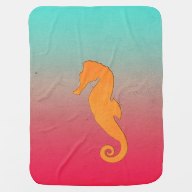 Seahorse orange silhouette Simple cute nautical Stroller Blanket (Front)