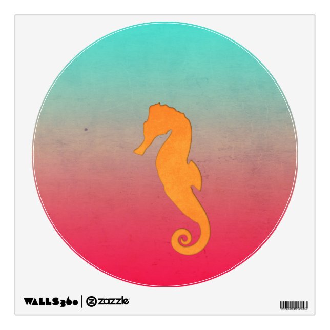 Seahorse orange silhouette Simple nautical beach Wall Sticker (Front)