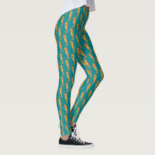 Seahorse orange silhouette Simple pattern Nautical Leggings