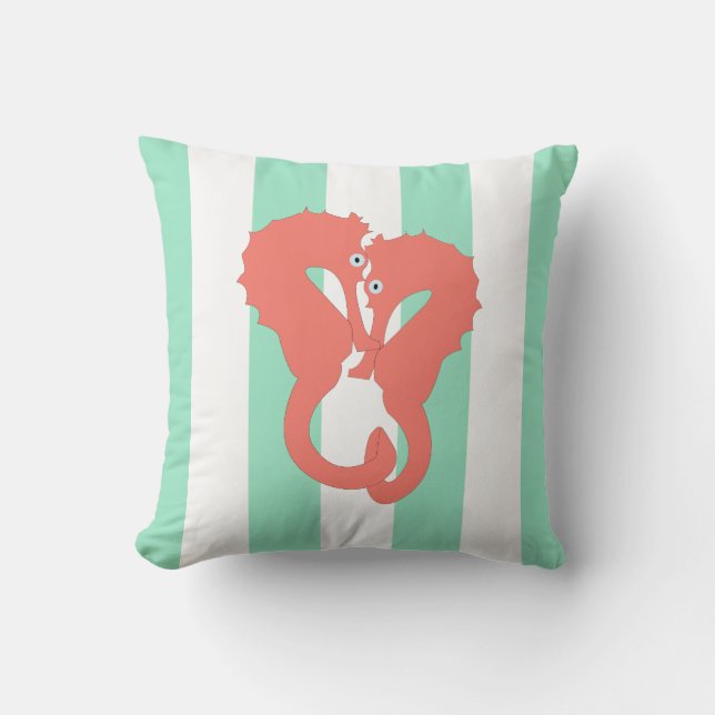 Seahorse Pair on Seafoam Green Stripes Throw Pillow (Front)