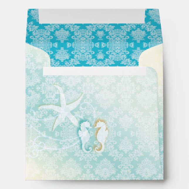 Seahorse Pair Turquoise Beach Wedding Envelope (Back (Bottom))