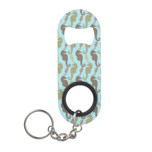 Seahorse Pattern Aqua Blue Keychain Bottle Opener