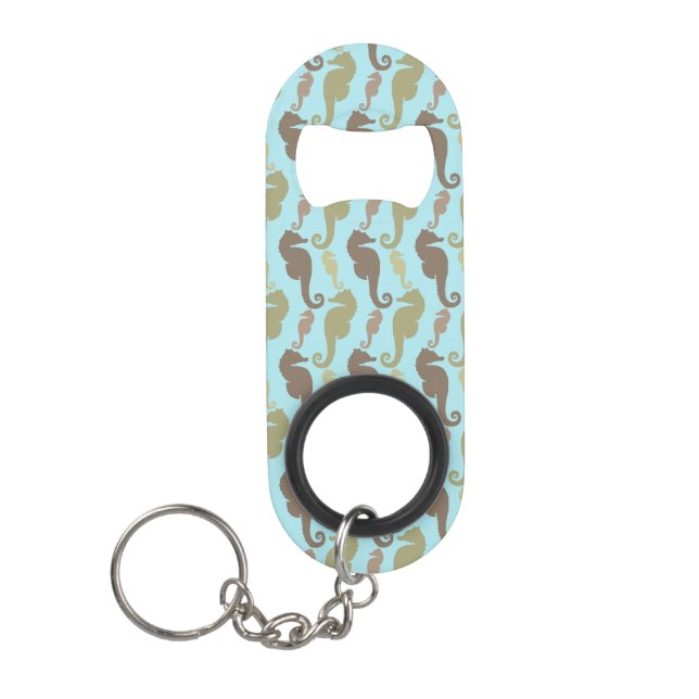Seahorse Pattern Aqua Blue Keychain Bottle Opener (Front)