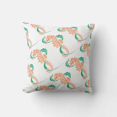 Seahorse pattern coral emerald summer reversible outdoor pillow