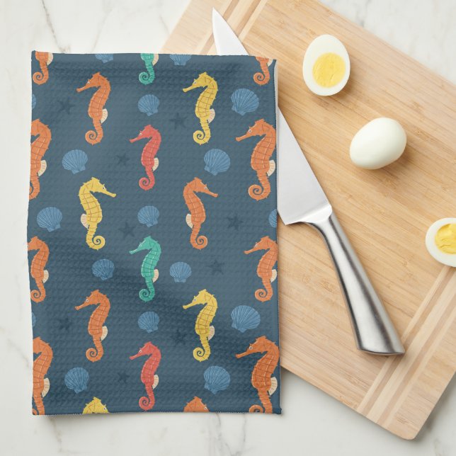 Seahorse Pattern Kitchen Towel (Quarter Fold)