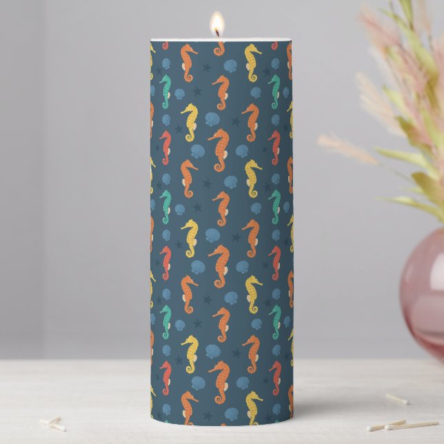 Seahorse Pattern Pillar Candle (In Situ)