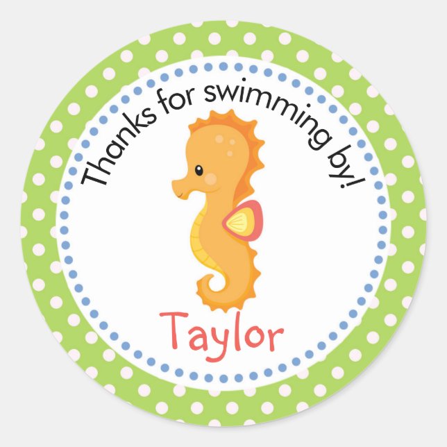 Seahorse Personalized Thank You Sticker Favor (Front)