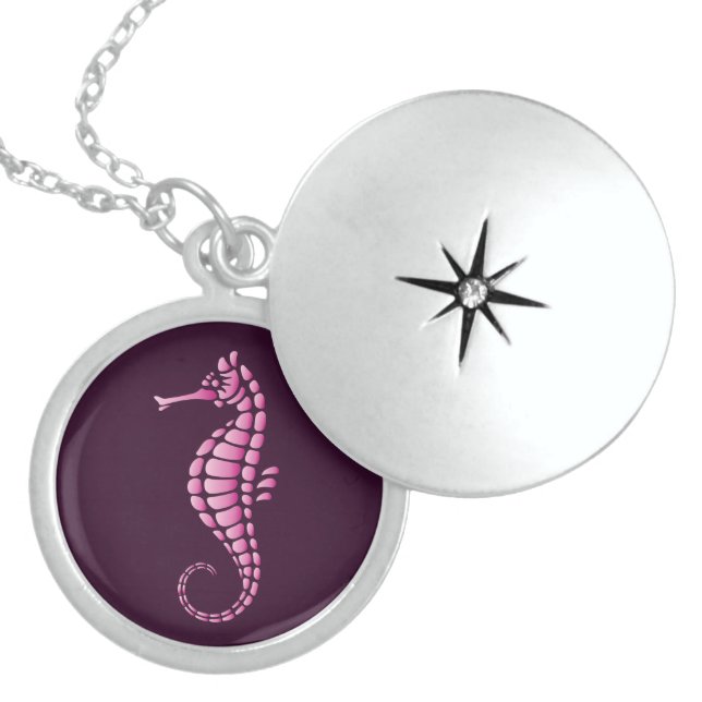 Seahorse Pink Locket Necklace (Front)