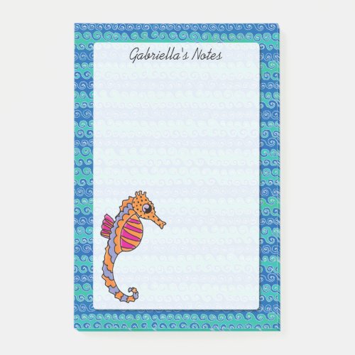 Seahorse Pink Purple  Orange Personalized 4 x 6 Post_it Notes