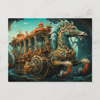 Seahorse Pulling Ornate Carriage Of Travellers Postcard