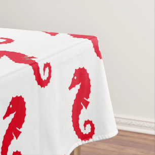 Seahorse red white pattern modern fun summer tablecloth