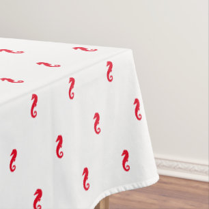 Seahorse red white sea animals pattern modern fun tablecloth