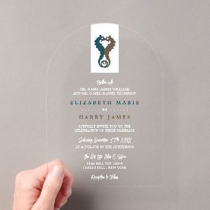 Seahorse Romance, Beach Wedding Acrylic Invitations