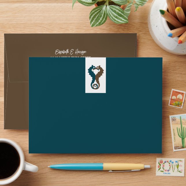 Seahorse Romance, Beach Wedding Envelope (Desk)