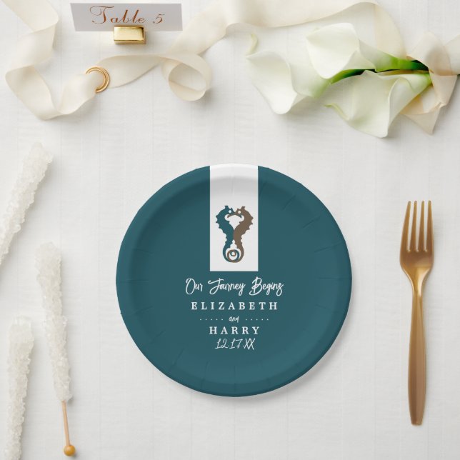 Seahorse Romance, Beach Wedding Paper Plates (Wedding)