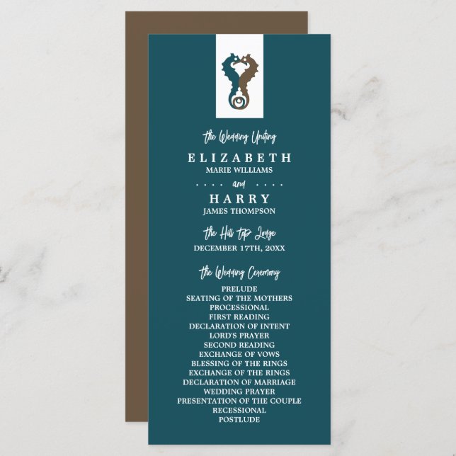 Seahorse Romance, Beach Wedding Programme Program (Front/Back)