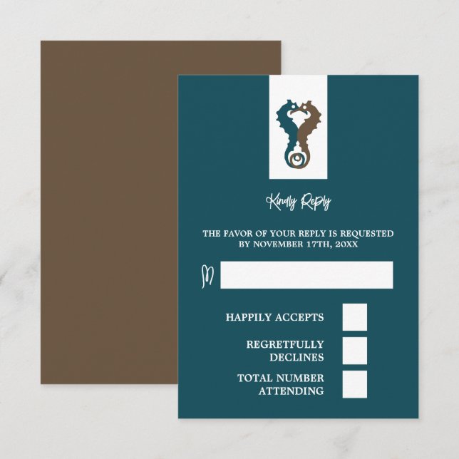 Seahorse Romance, Beach Wedding RSVP Card (Front/Back)