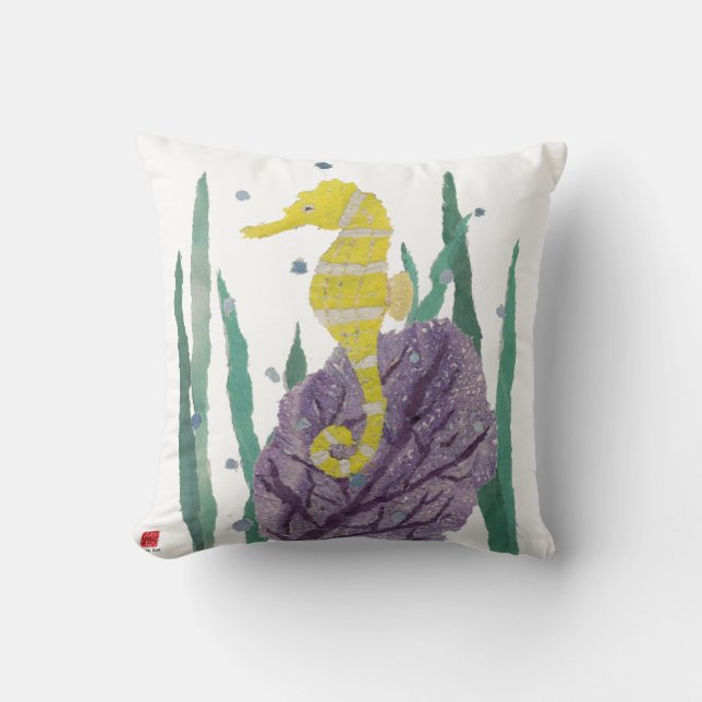 Seahorse, Sea Fan Throw Pillow (Front)