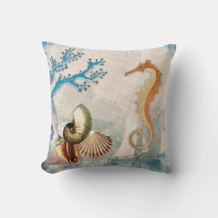 Seahorse Sea Shells Throw Pillow