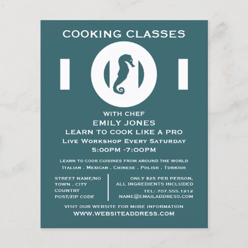 Seahorse Seafood Cooking Classes Advertising Flyer