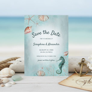 Seahorse & Seashell Beach Wedding Save The Date