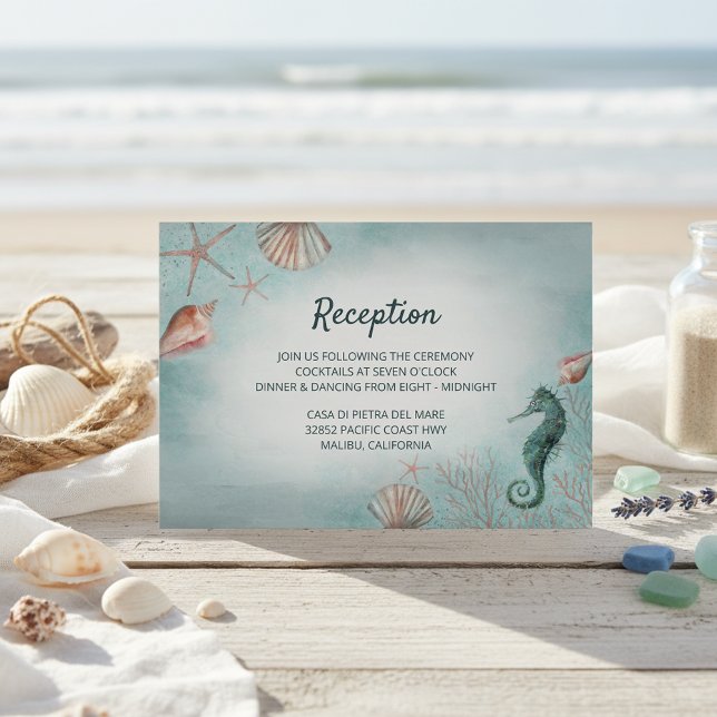 Seahorse & Seashells Beach Wedding Reception Enclosure Card (Creator Uploaded)