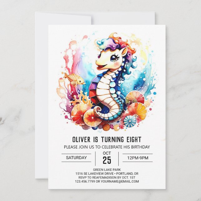 Seahorse Serenade Oceanic Birthday Invitation (Front)
