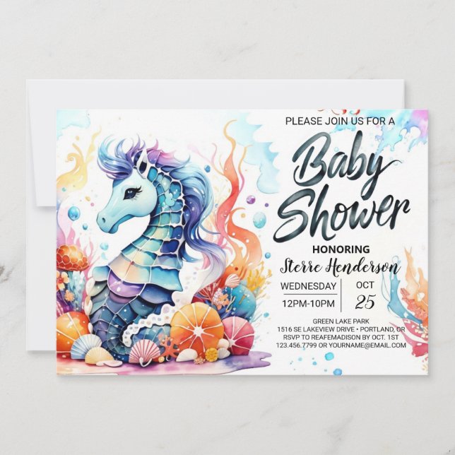 Seahorse Serenity Marine Life Baby Shower Invitation (Front)