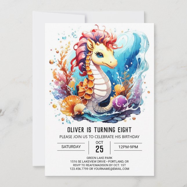 Seahorse Serenity Nautical Birthday Invitation (Front)