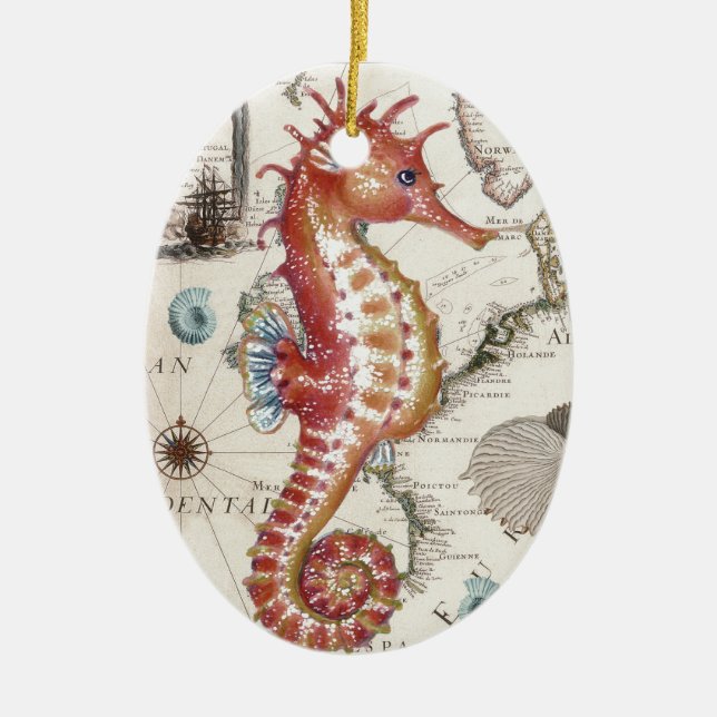 Seahorse Shabby Ceramic Ornament (Front)