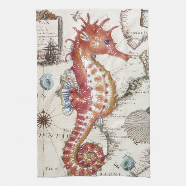 Seahorse Shabby Towel (Vertical)