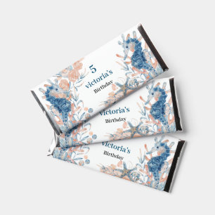 Seahorse shell under the sea Blue Birthday For Kid Hershey Bar Favors