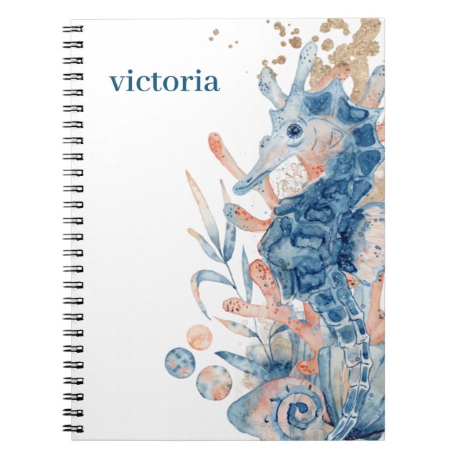 Seahorse shell under the sea Blue Birthday For Kid Notebook (Front)