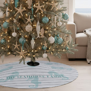Seahorse Shiplap Beach House Christmas Tree Skirt