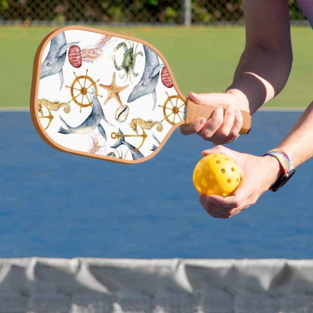 Seahorse, Ships Wheel, Dolphin, Crab, Starfish  Pickleball Paddle (Insitu)