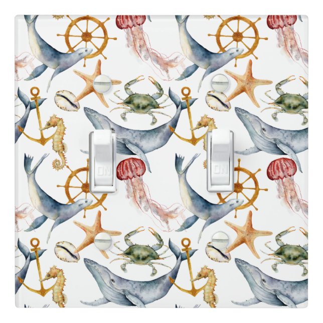 Seahorse, Ships Wheel, whales, Crab, Starfish  Light Switch Cover (In Situ)