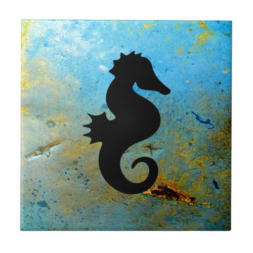 Seahorse Silhouette Ceramic Tile