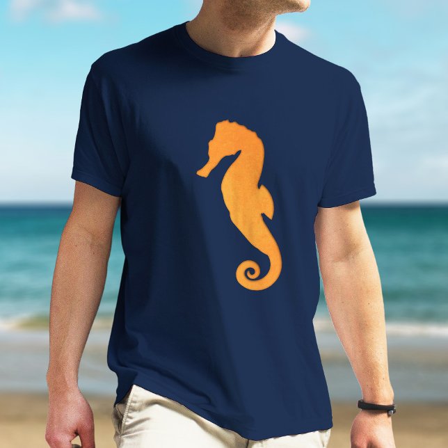 Seahorse Silhouette Orange Cool Simple Nautical T-Shirt (Creator Uploaded)