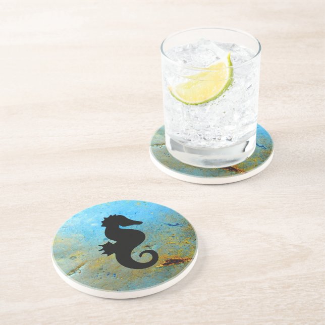 Seahorse Silhouette Sandstone Coaster (Side)