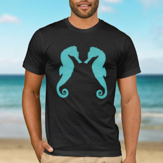 Seahorse silhouettes Aqua blue Simple nautical