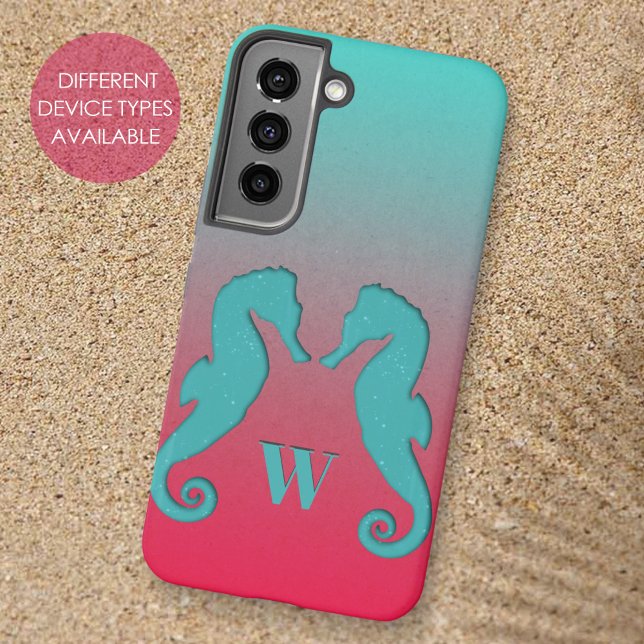 Seahorse Silhouettes Nautical Simple Monogram Samsung Galaxy Case (Creator Uploaded)