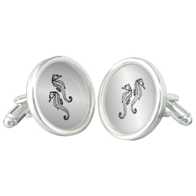 Seahorse Silver Cufflinks (Angled)