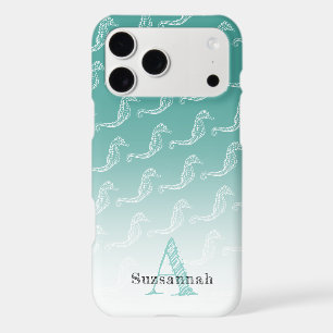 Seahorse Skeleton Pattern Sea Green Monogram Name iPhone 17 Pro Max Case