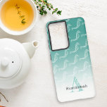 Seahorse Skeleton Pattern Sea Green Monogram Name Samsung Galaxy S21 Ultra Case<br><div class="desc">This design features a sea foam green background with white dancing seahorse skeleton pattern and template text. Personalize the monogram initial and name,  remove one or both or edit using the design tool to select a font style,  size,  and color you prefer</div>