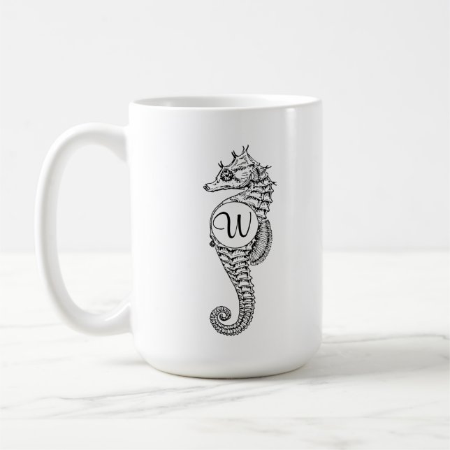 Seahorse Sketch Initial Mug (Left)