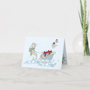 Seahorse Sleigh Christmas Holiday Card