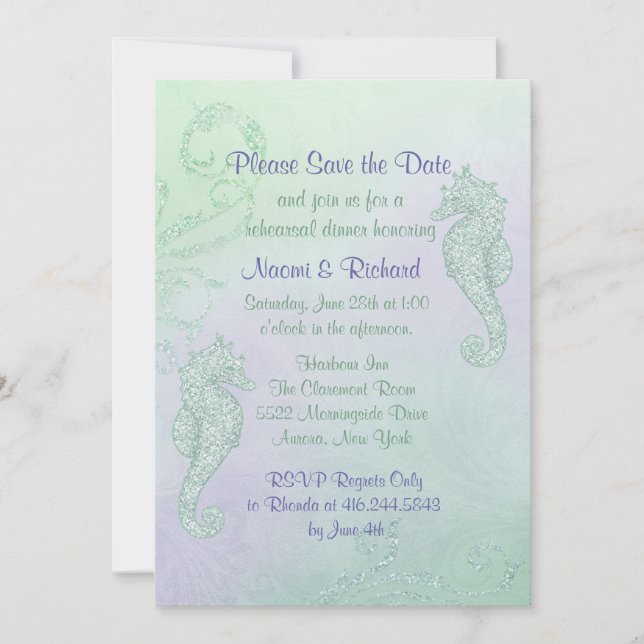 Seahorse Sparkle - Rehearsal Dinner Save The Date (Front)