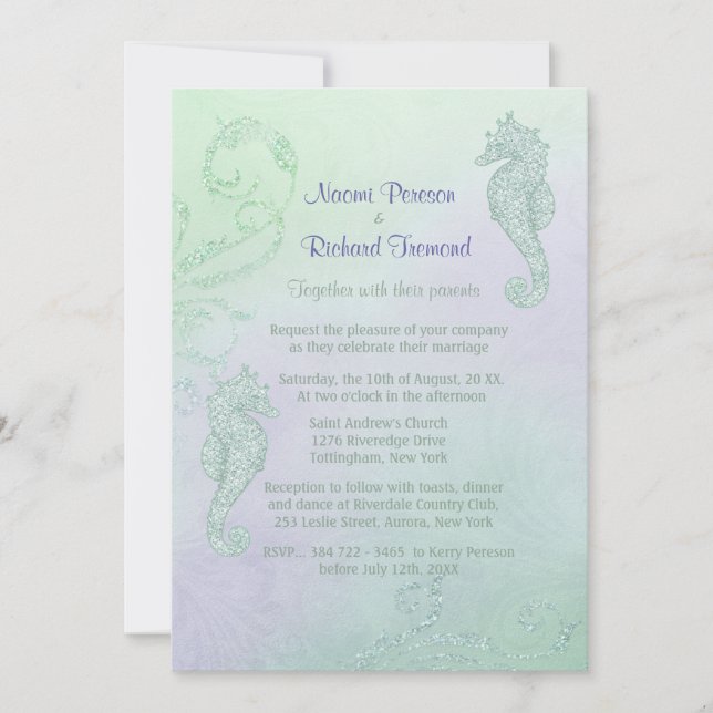 Seahorse Sparkle Wedding Invitation (Front)